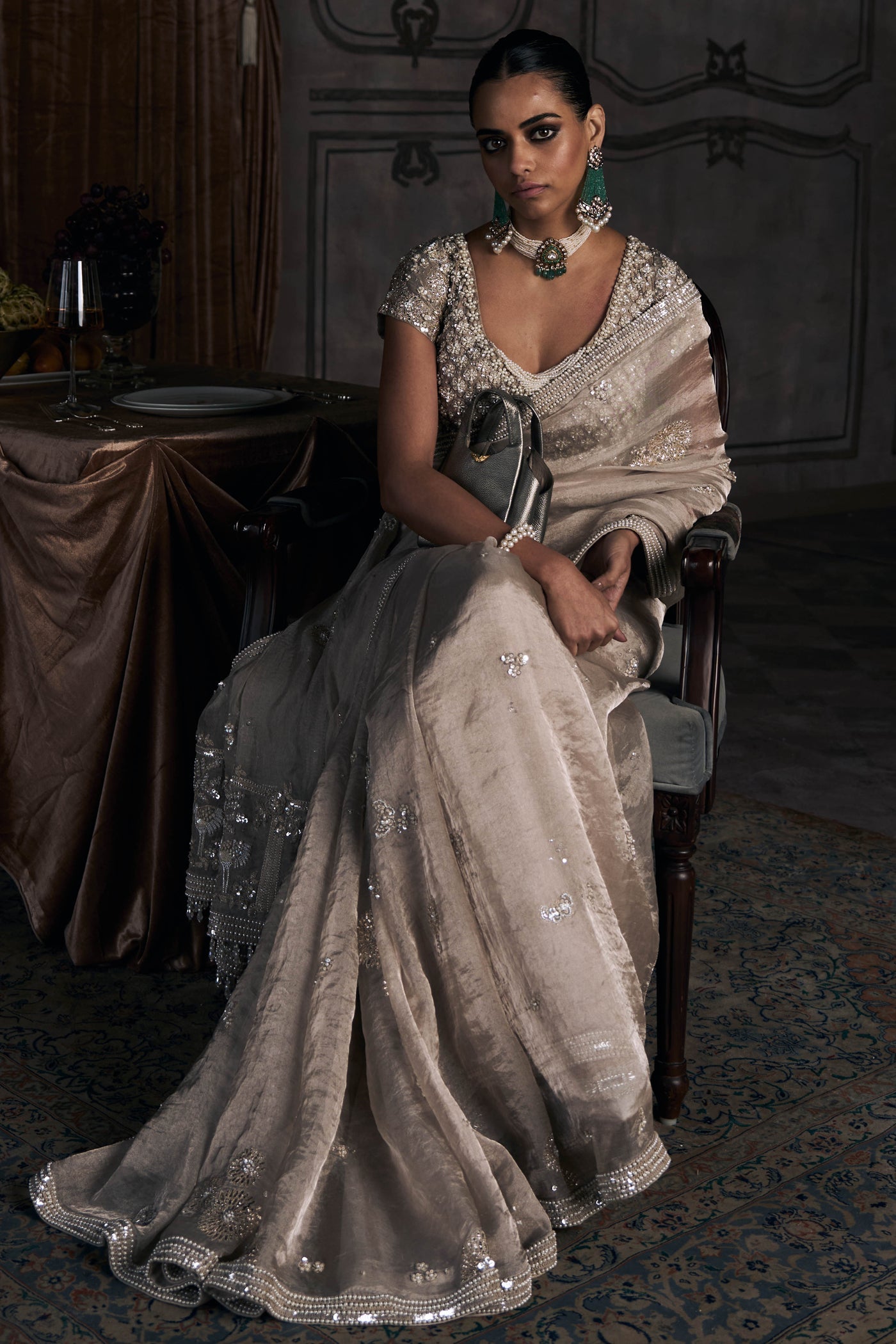 The Tarnished Silver Wild Dandelion Tissue Saree