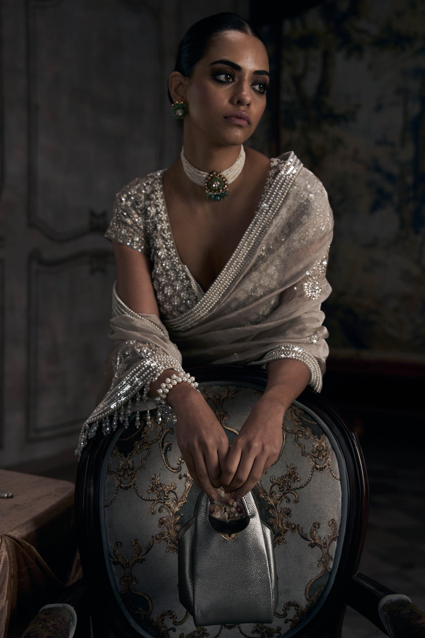 The Tarnished Silver Wild Dandelion Tissue Saree