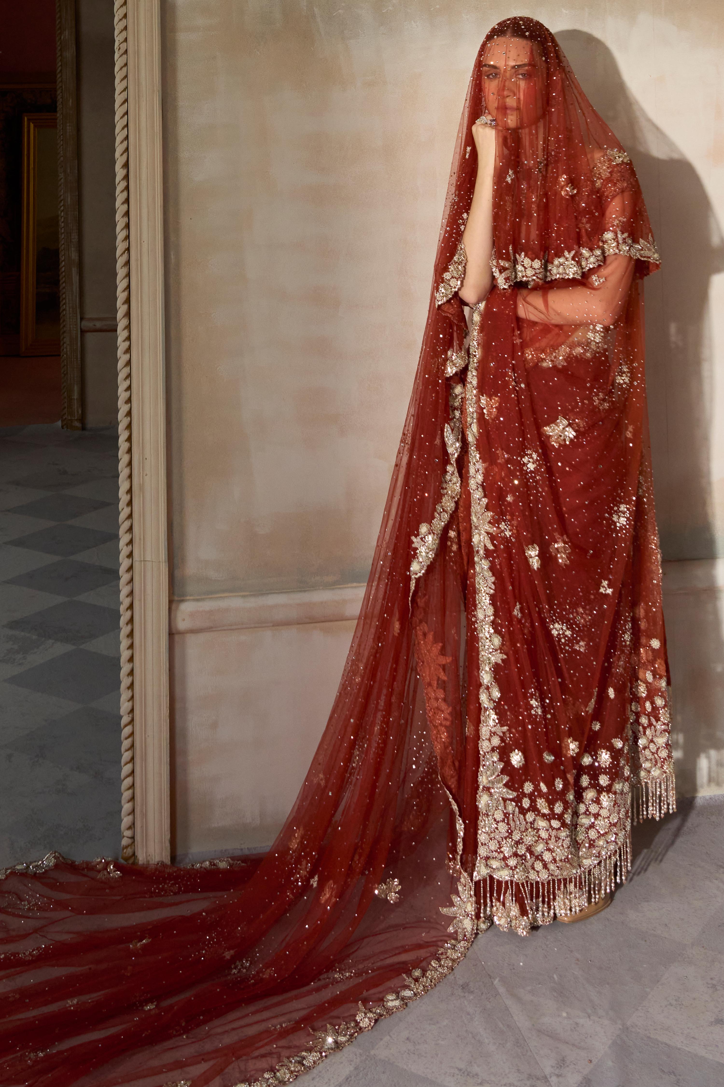 The Mashaal Tangerine Saree