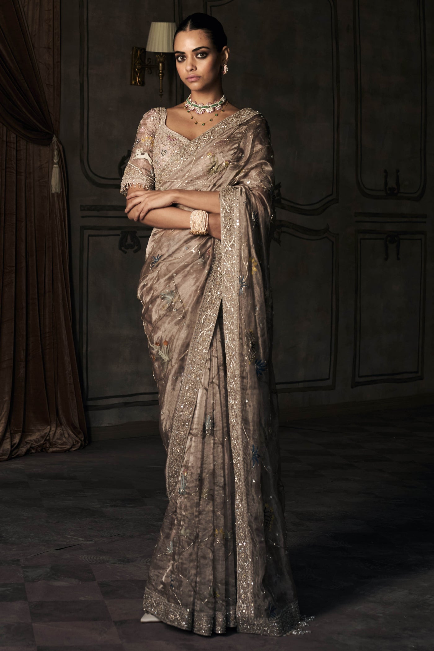 The New Shikargah Aged Lavendar Tissue Saree