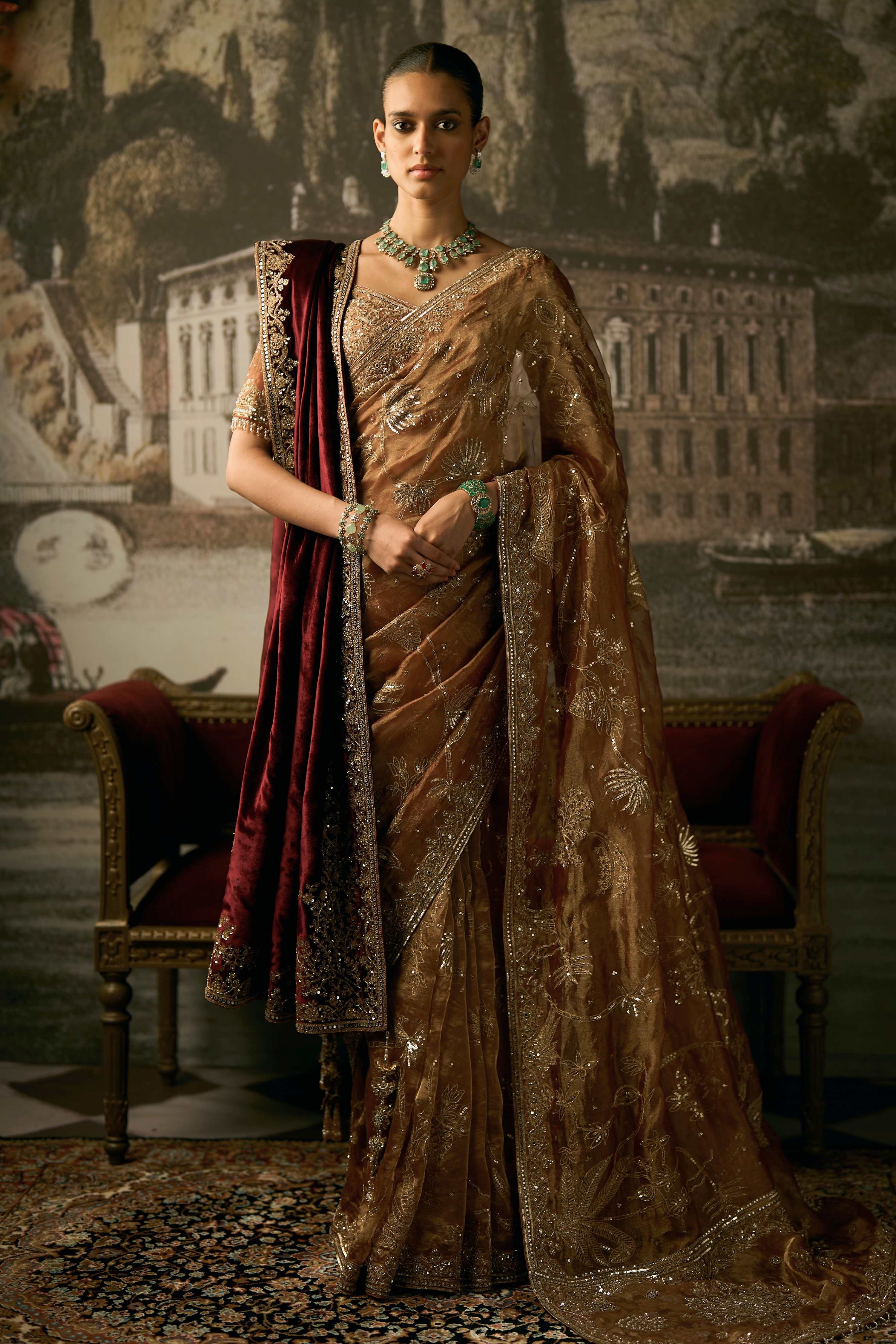 The Royal Savannah Apricot Saree