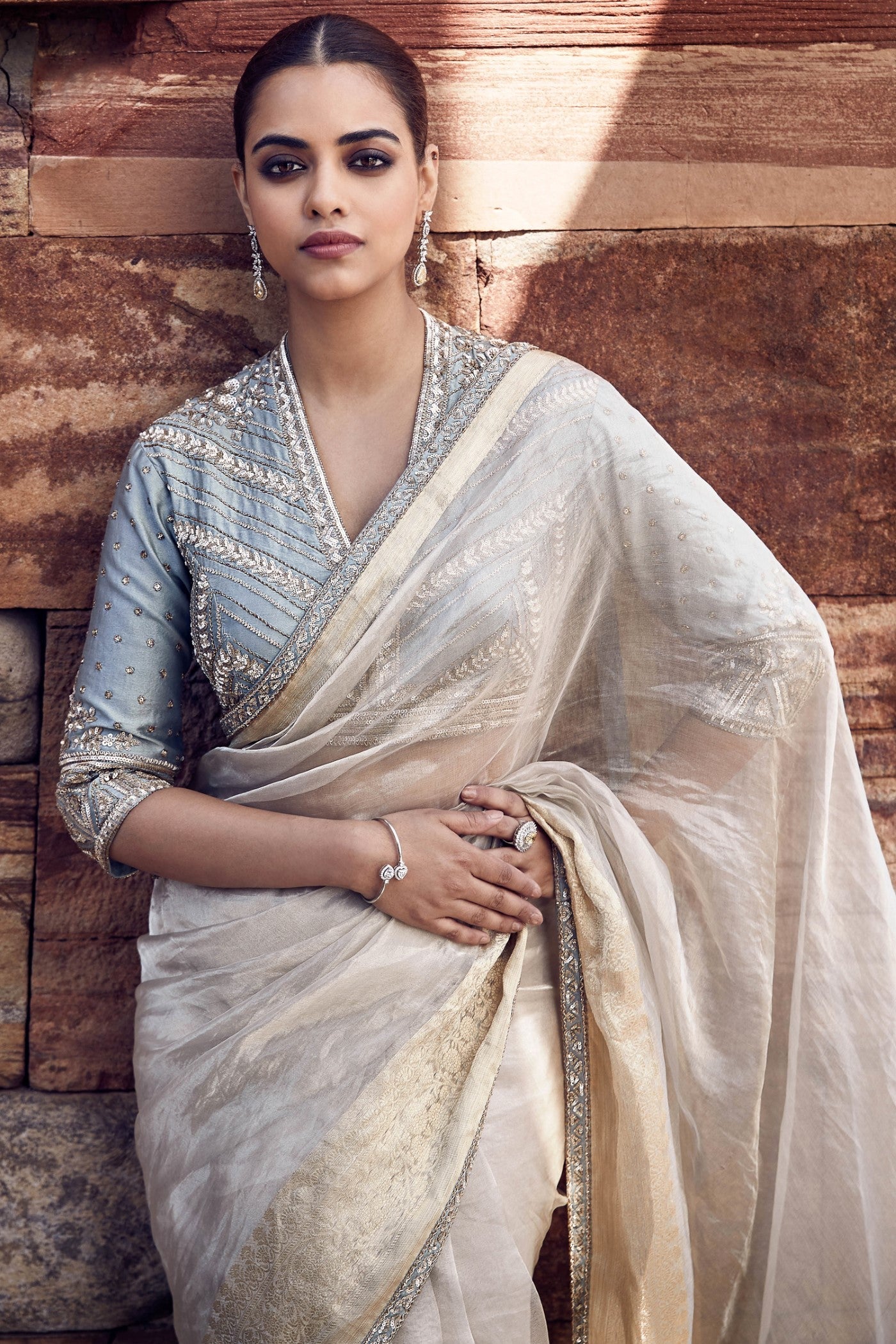 The Aquamarine Aurum Tissue Saree