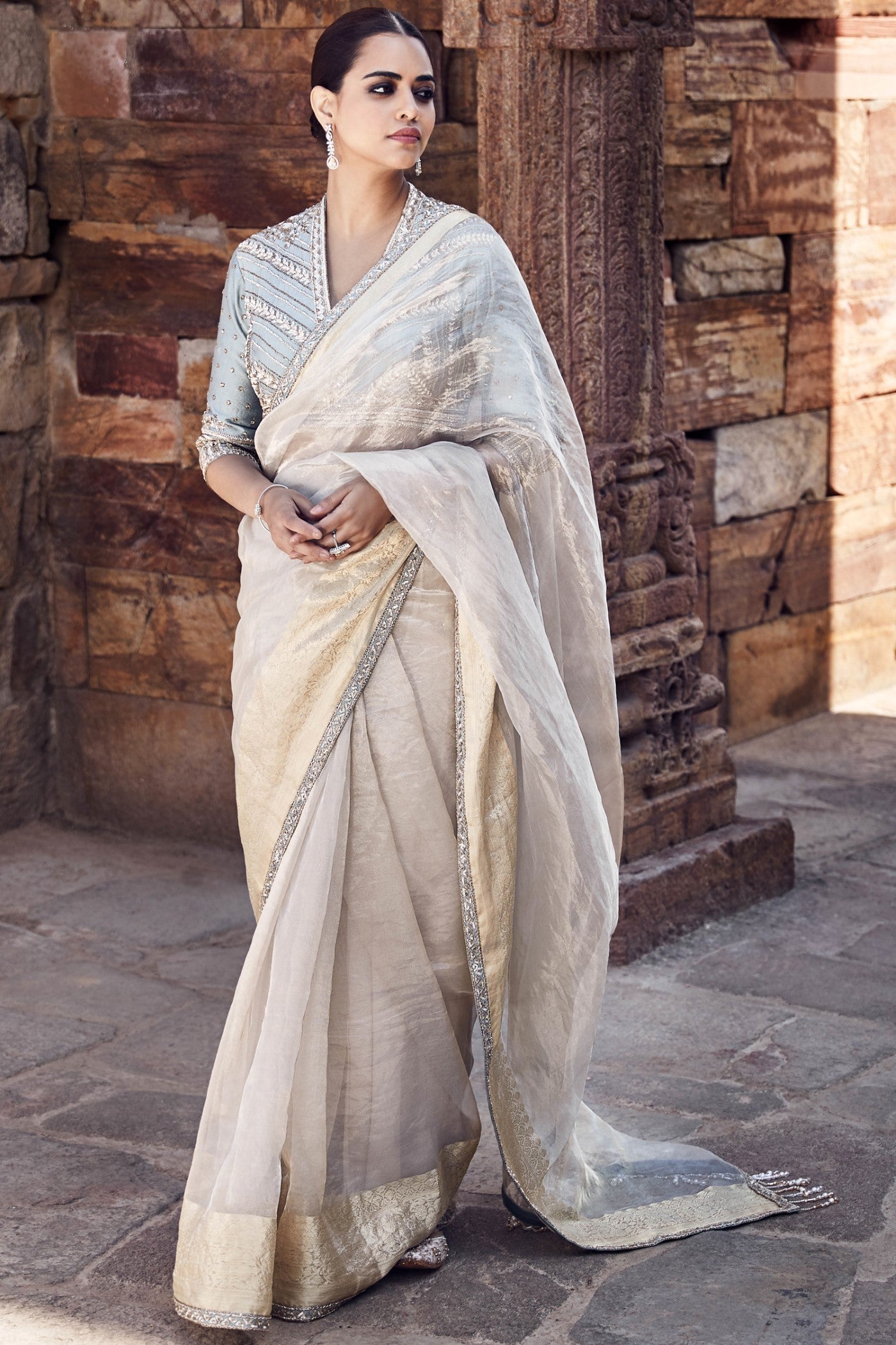 The Aquamarine Aurum Tissue Saree