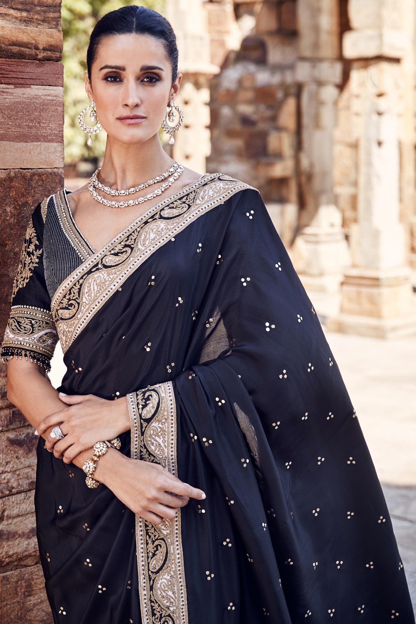 The Vintage Sona Dori Mukaish Black Silk Saree
