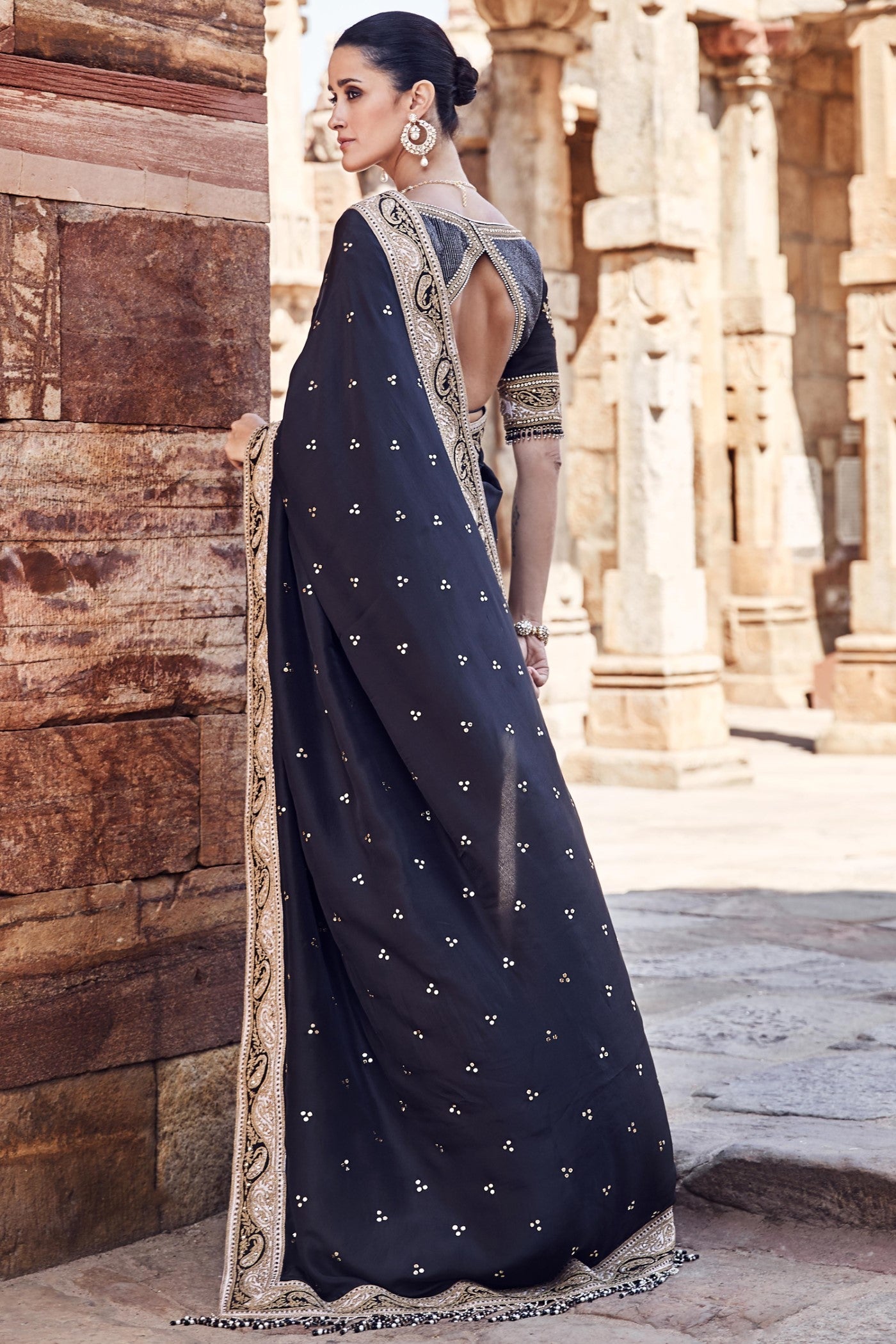 The Vintage Sona Dori Mukaish Black Silk Saree