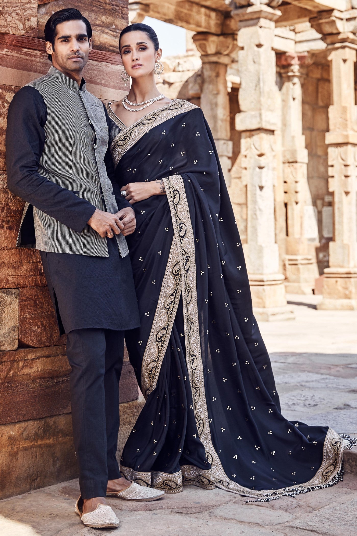 The Vintage Sona Dori Mukaish Black Silk Saree