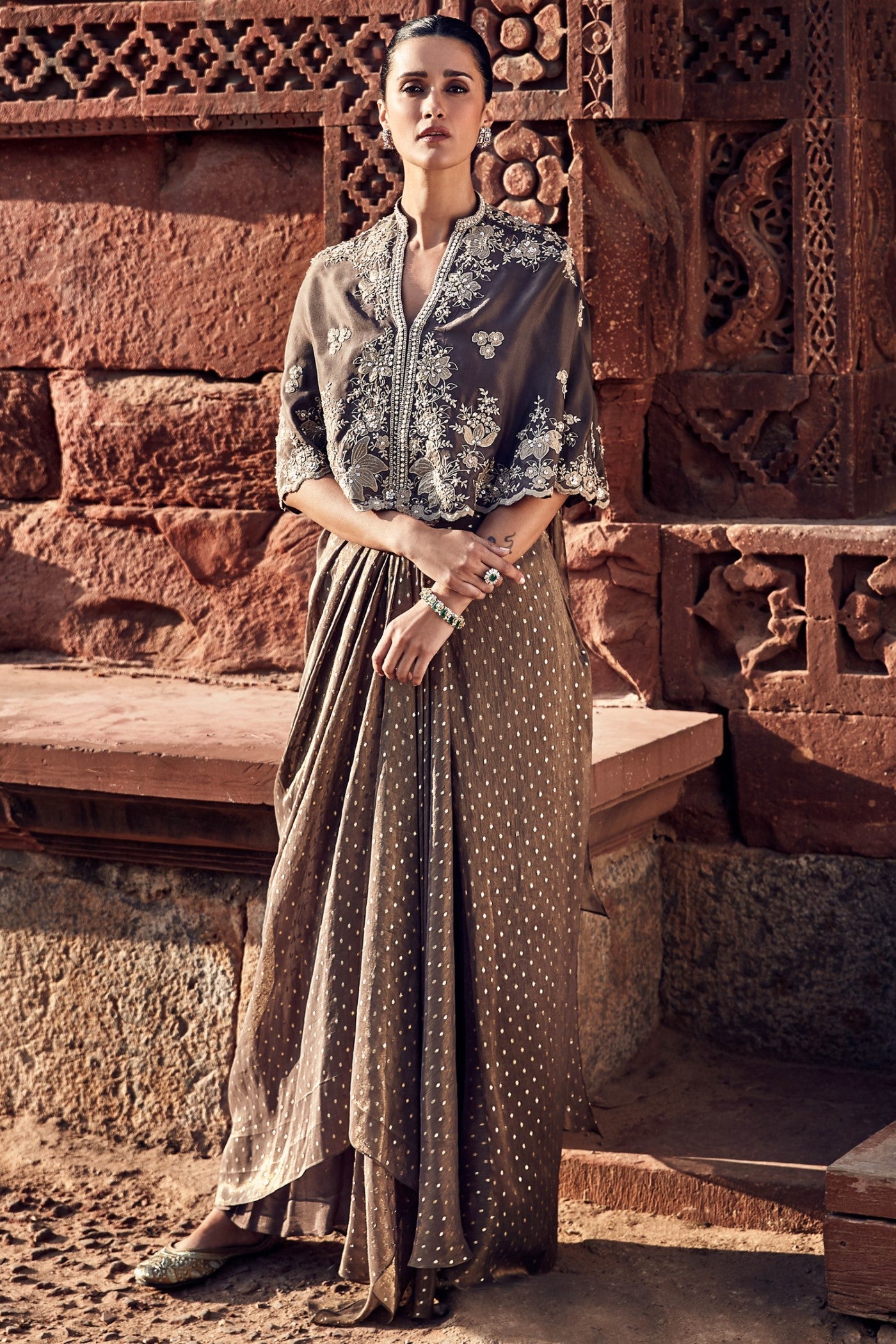 The Sona Patti Multani Mini Cape with the Iconic Wing Stitched Saree