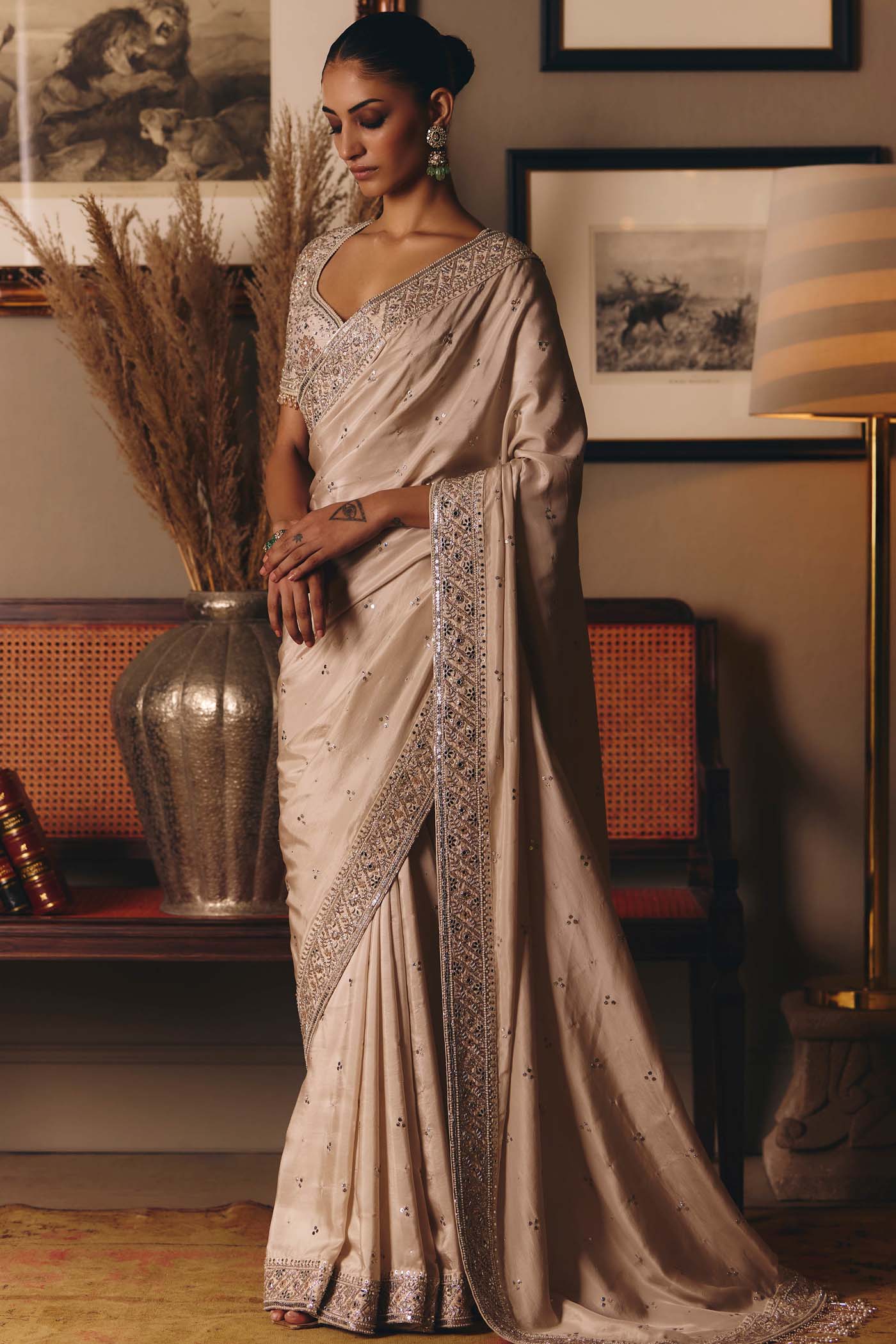 The Three Graces Silk Mukaish Saree