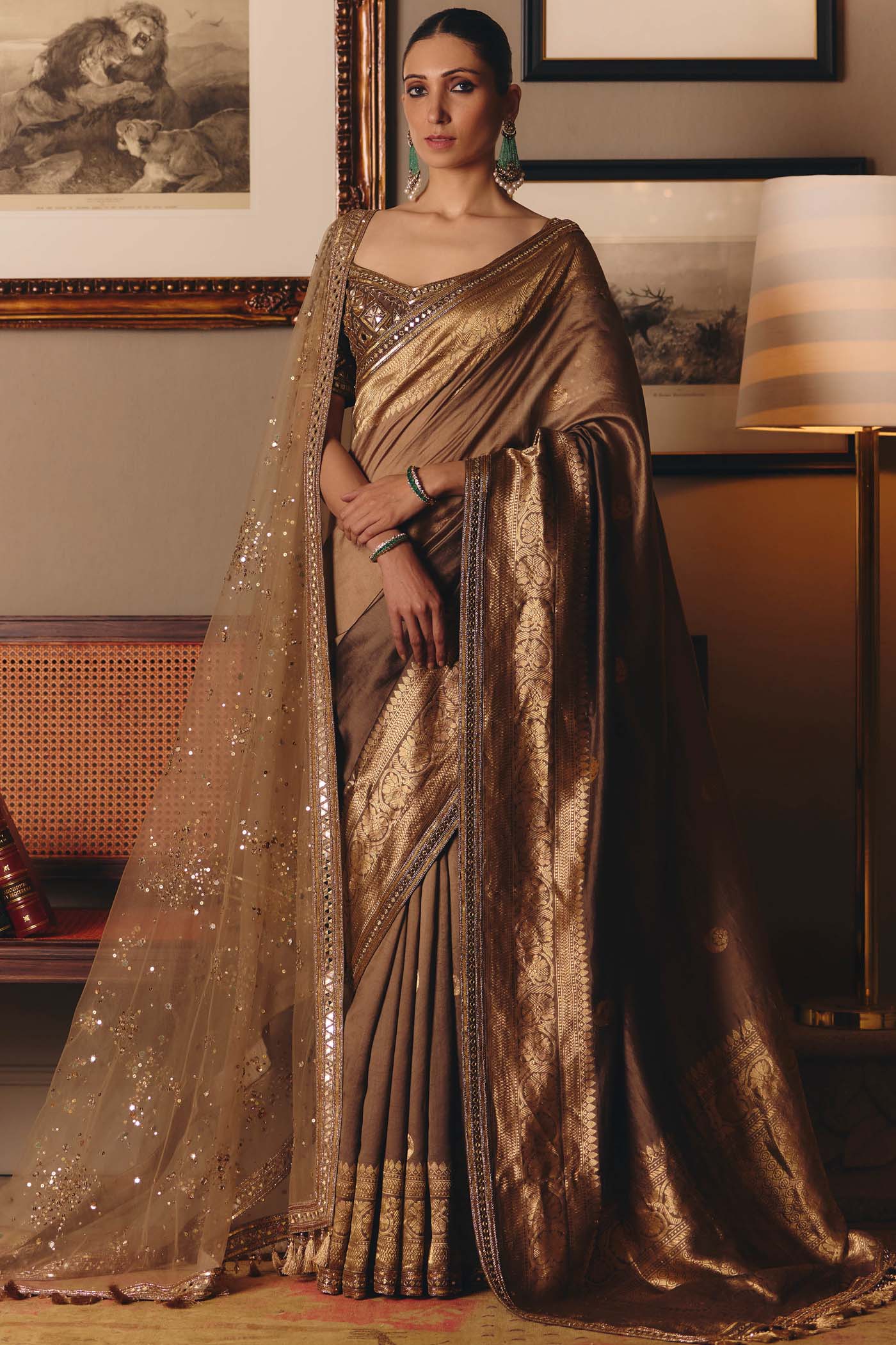 The Sheeshraag Walnut Silk Saree
