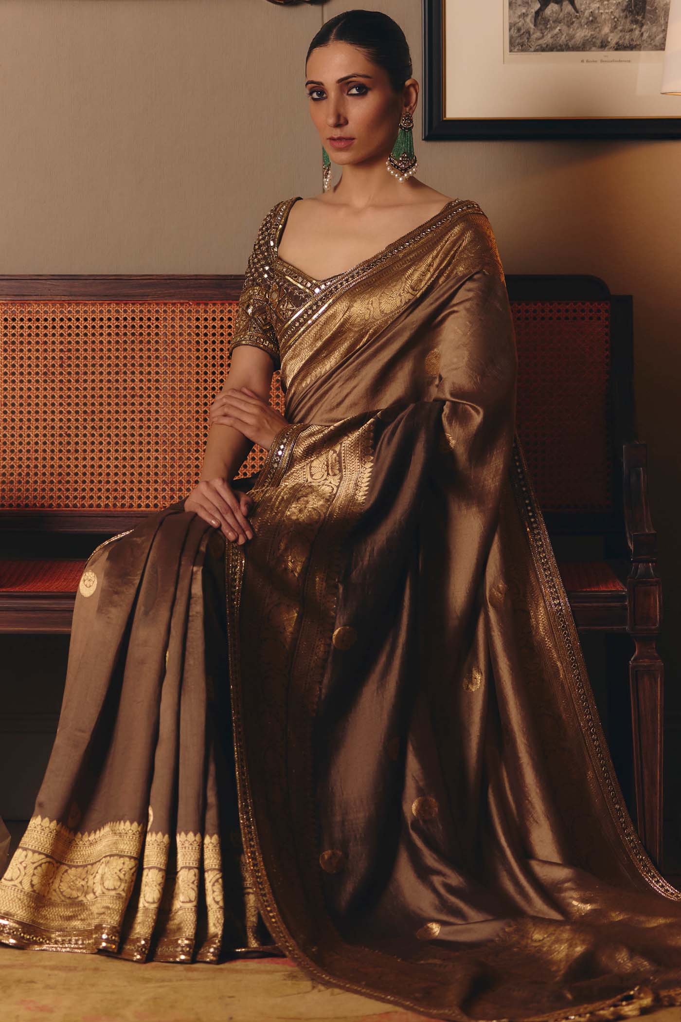 The Sheeshraag Walnut Silk Saree