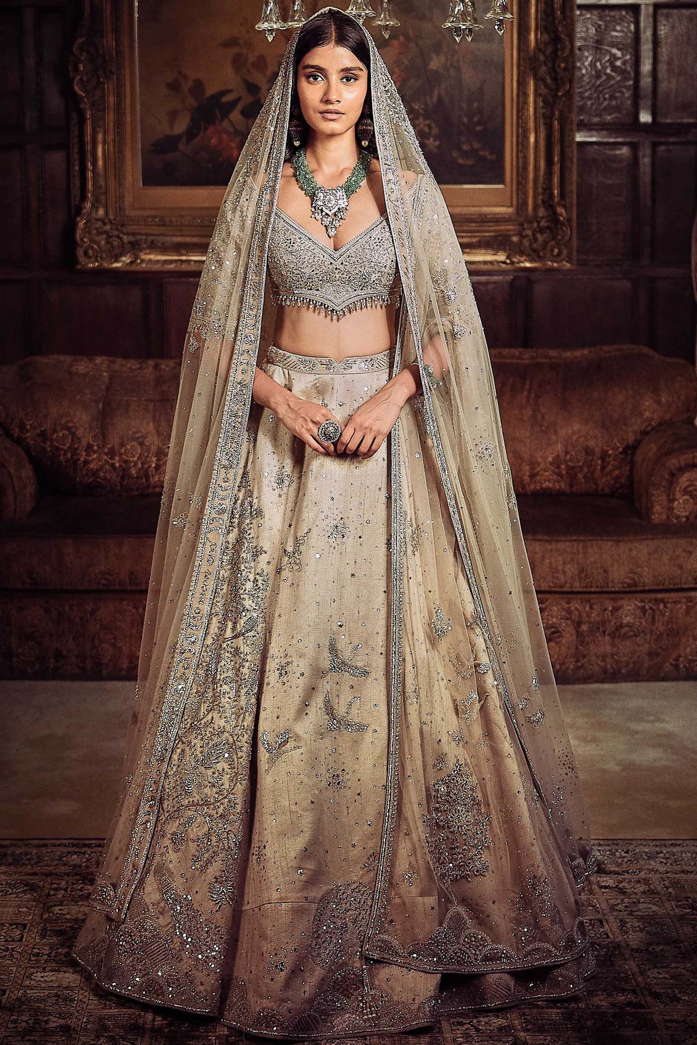 The Silver Needle Tree of Life Lehenga
