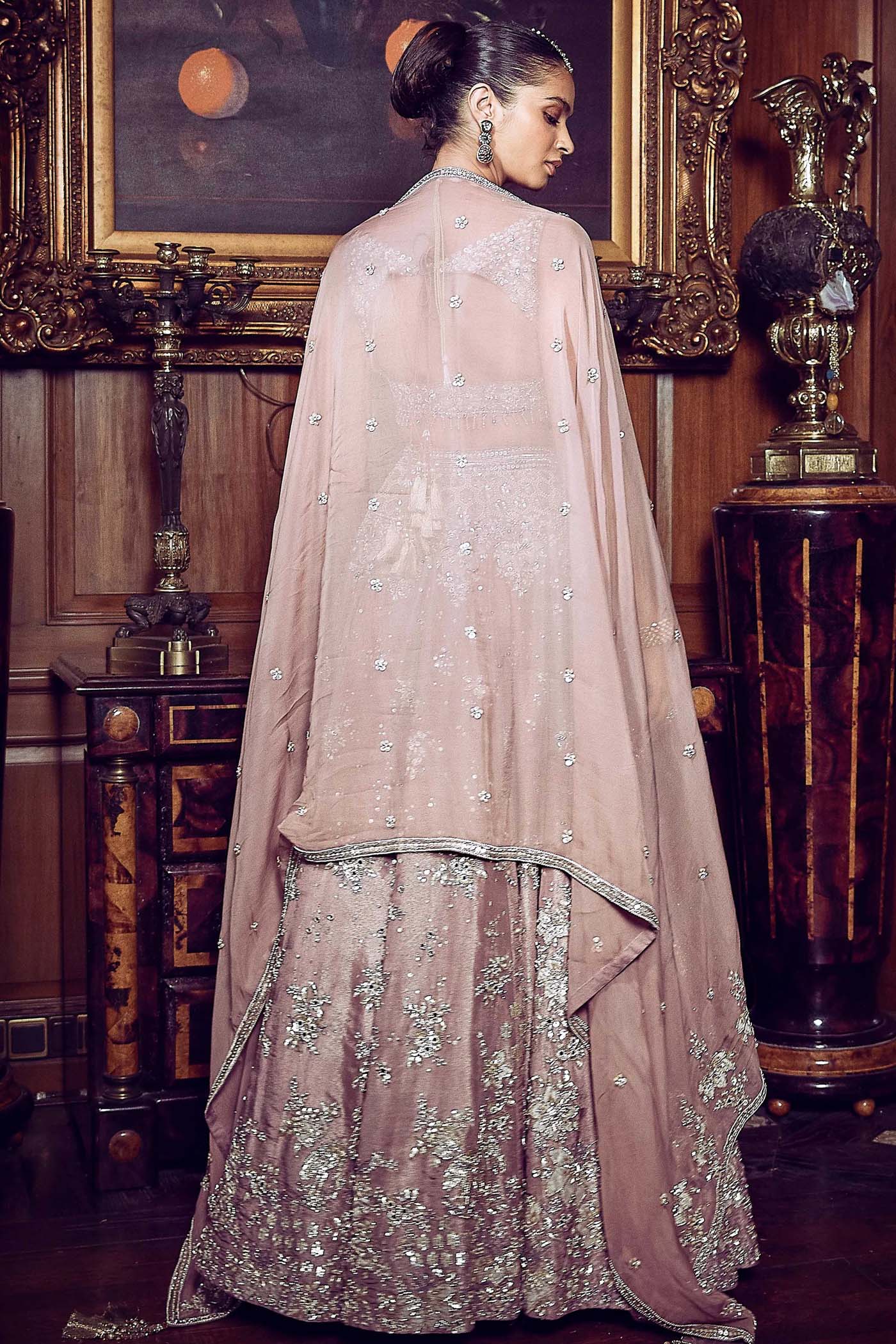 French Rose Aurum Tissue Lehenga