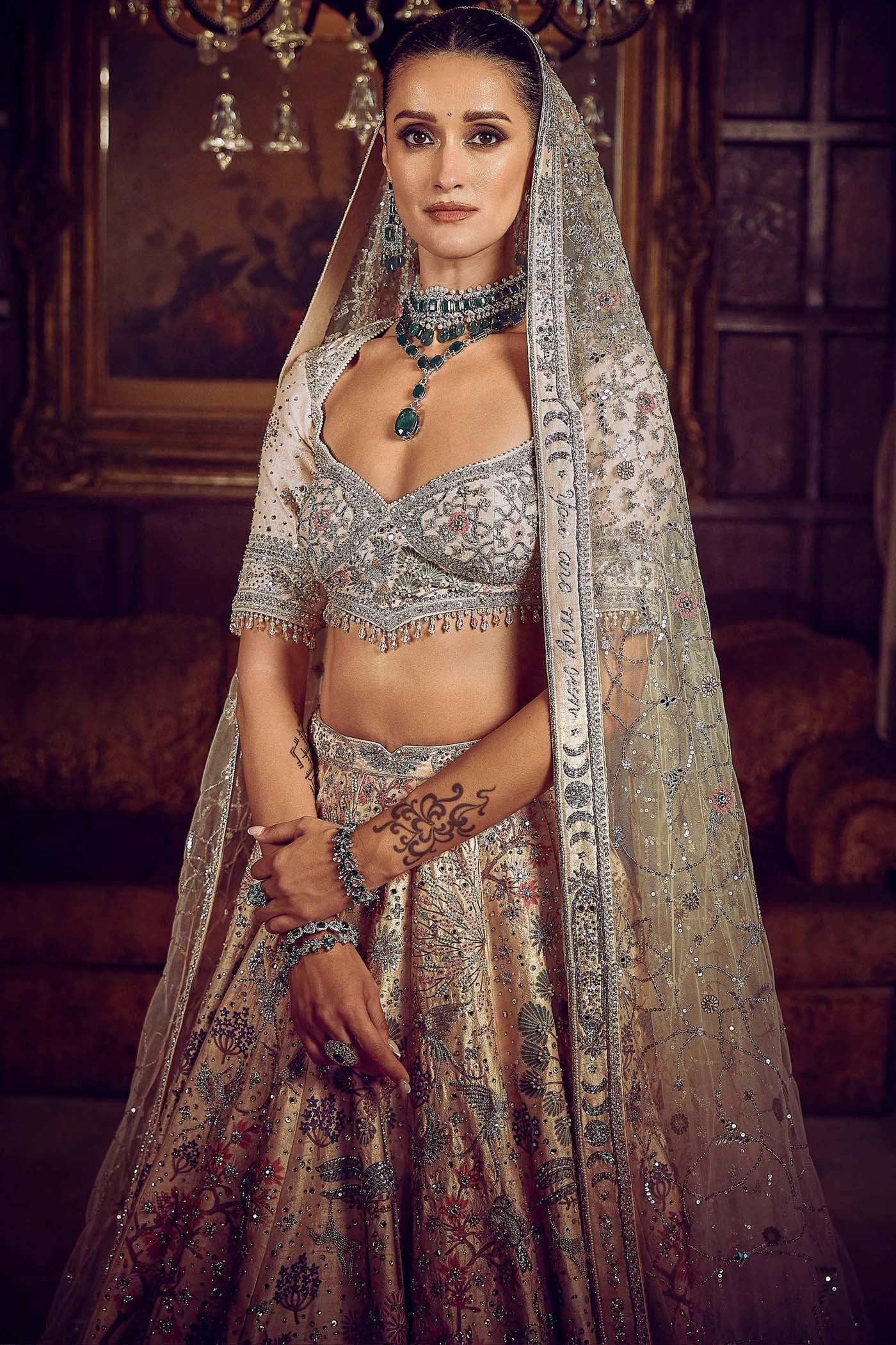 The Wanderlust Peach Sky Masai Lehenga