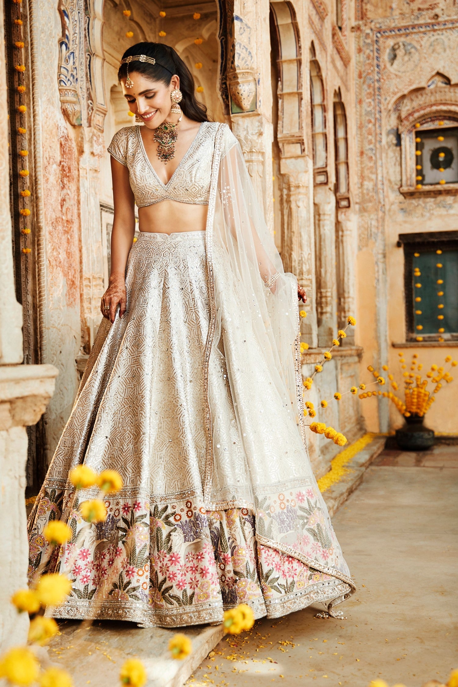 Rambagh Silk Suchhi Ivory Lehenga