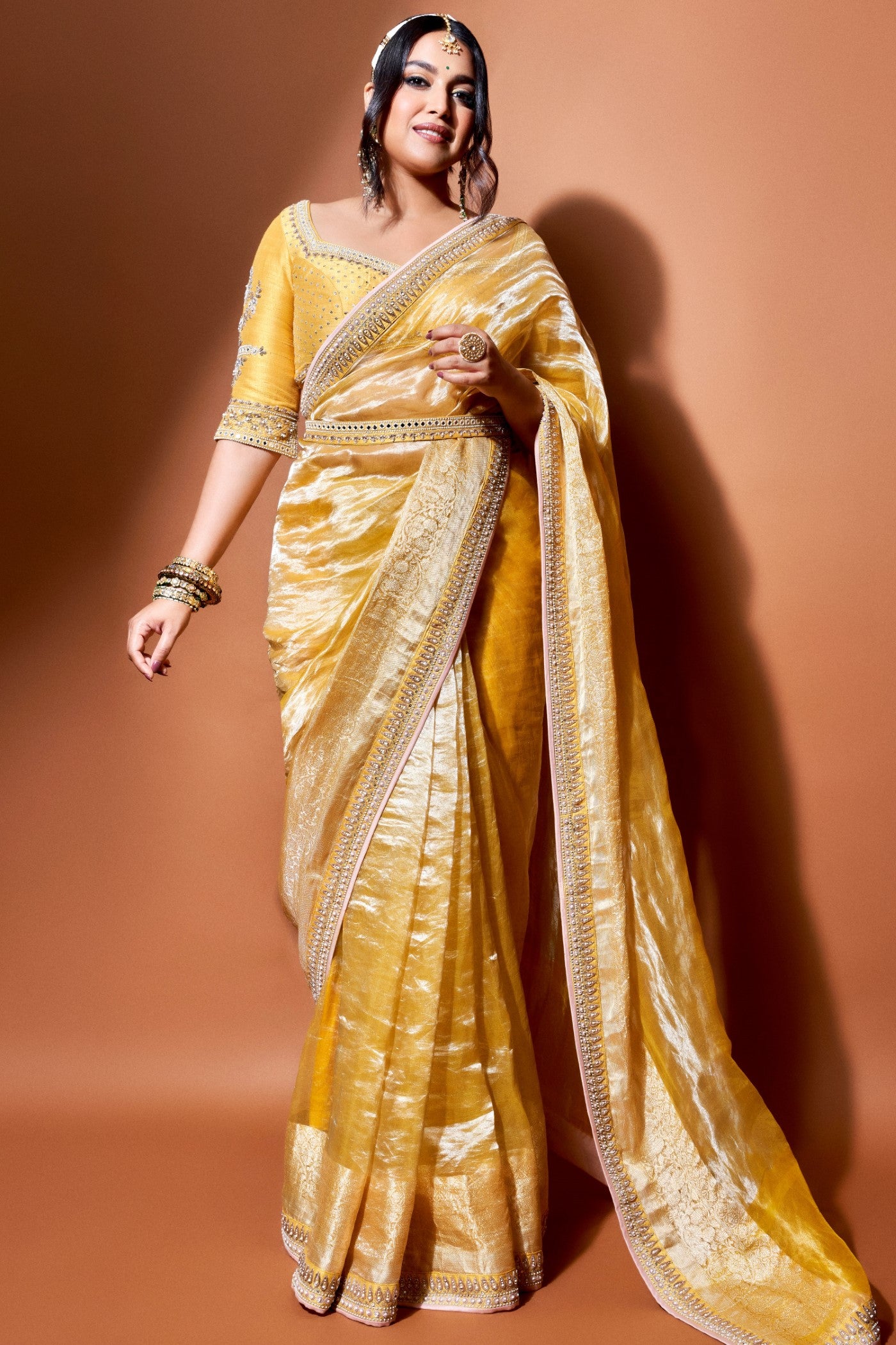 Buy The Chennai Silks Women's Gold Banarasi Tissue Saree With Blouse for  Women¿s Online @ Tata CLiQ